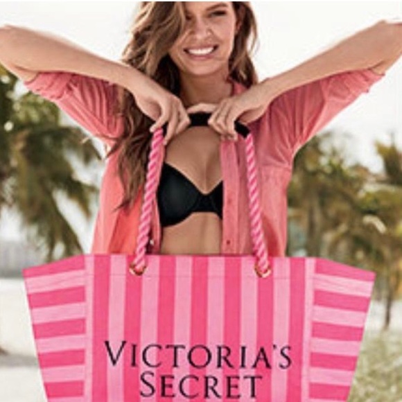 NEW, Victoria's Secret Pink Striped Canvas Weekender Tote. - Picture 4 of 10